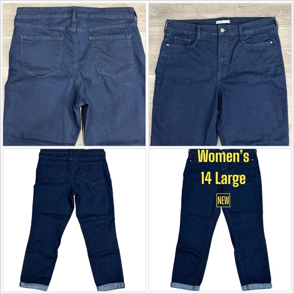 Ladies Nine West 14 Large Crop Ankle Rolled Hem Jeans Skinny Dark Wash Navy Blue - Picture 1 of 10